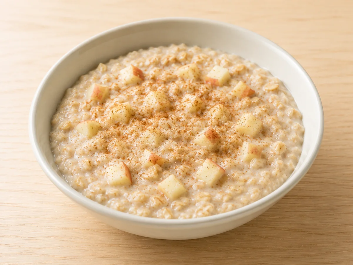 Tigela de mingau de aveia com cubos de maçã e canela