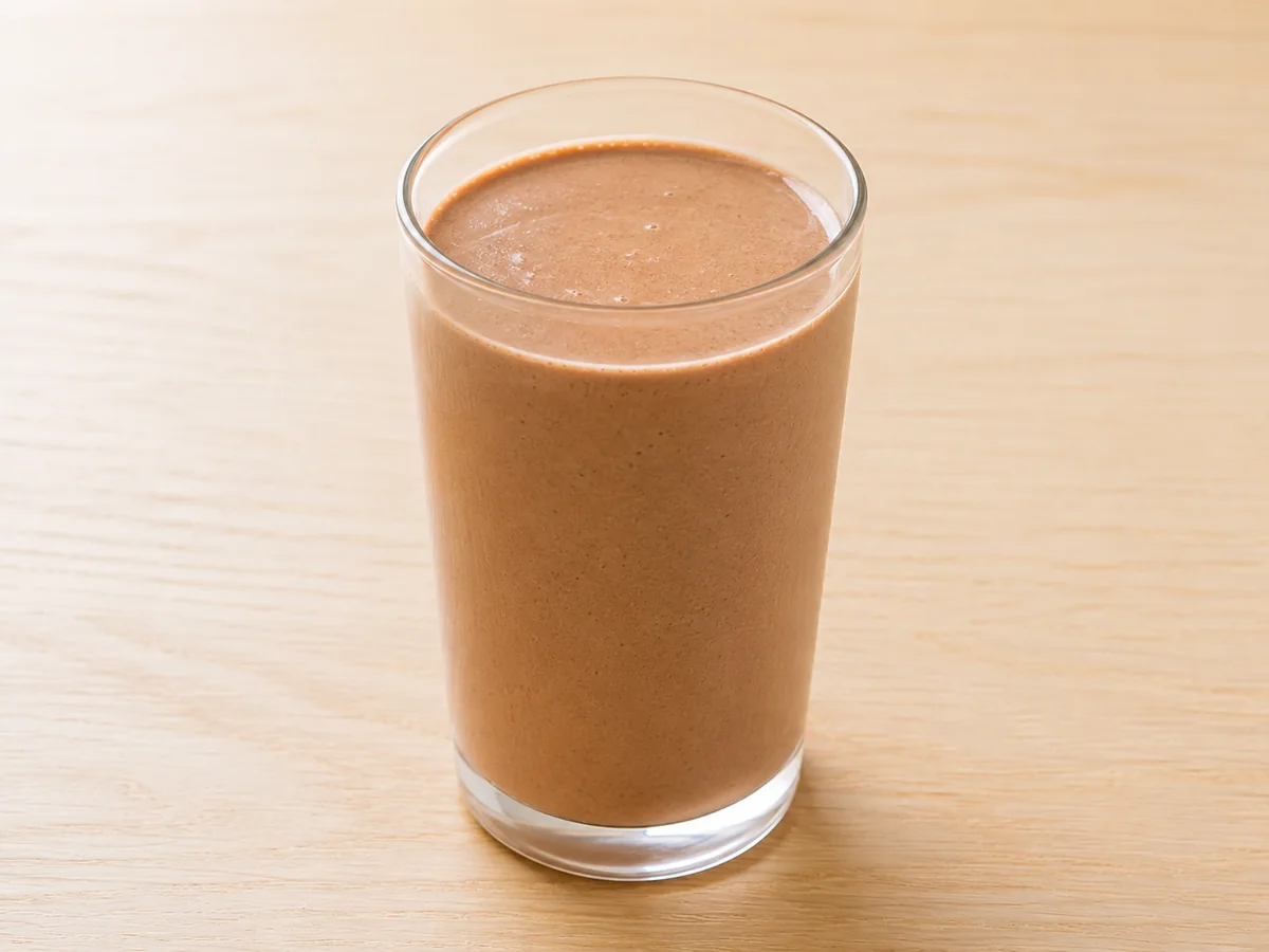 Copo de vitamina cremosa de banana com cacau e pasta de amendoim