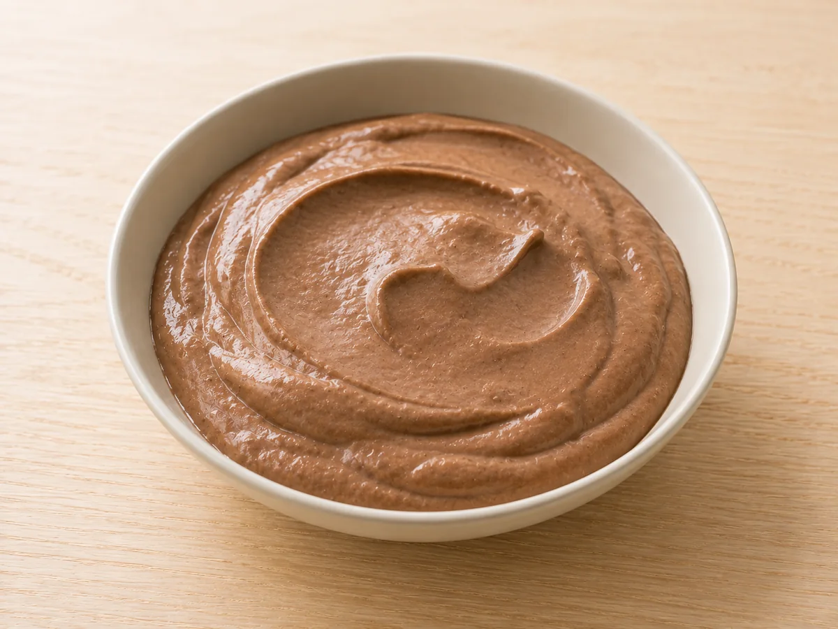 Tigela de creme gelado de banana com cacau, textura de sorvete