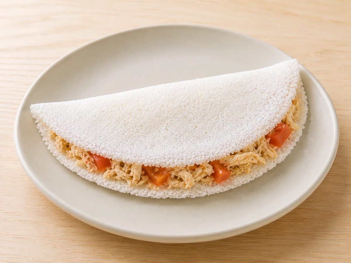 Tapioca dobrada recheada com frango cremoso